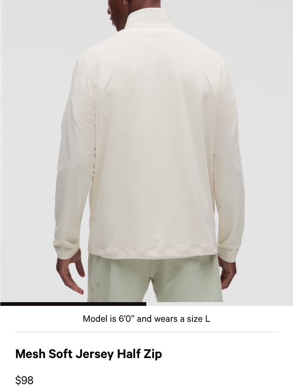 NWT lululemon athletica Men's Mesh Soft Jersey Half Zip in Cream - Picture 3 of 6